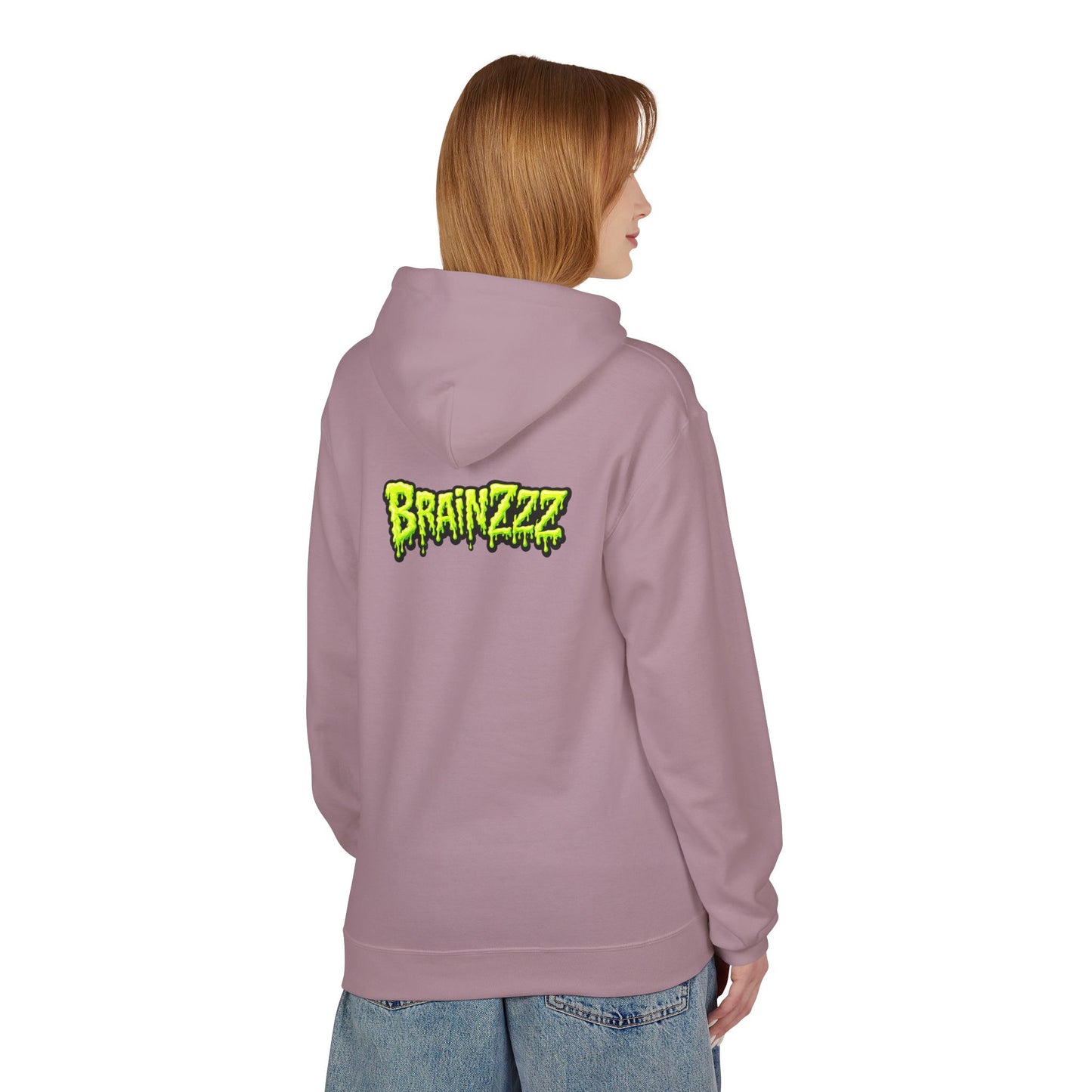 Zombie Rainbow Skull Hoodie — “BRAINZZZ” Neon Horror Pullover