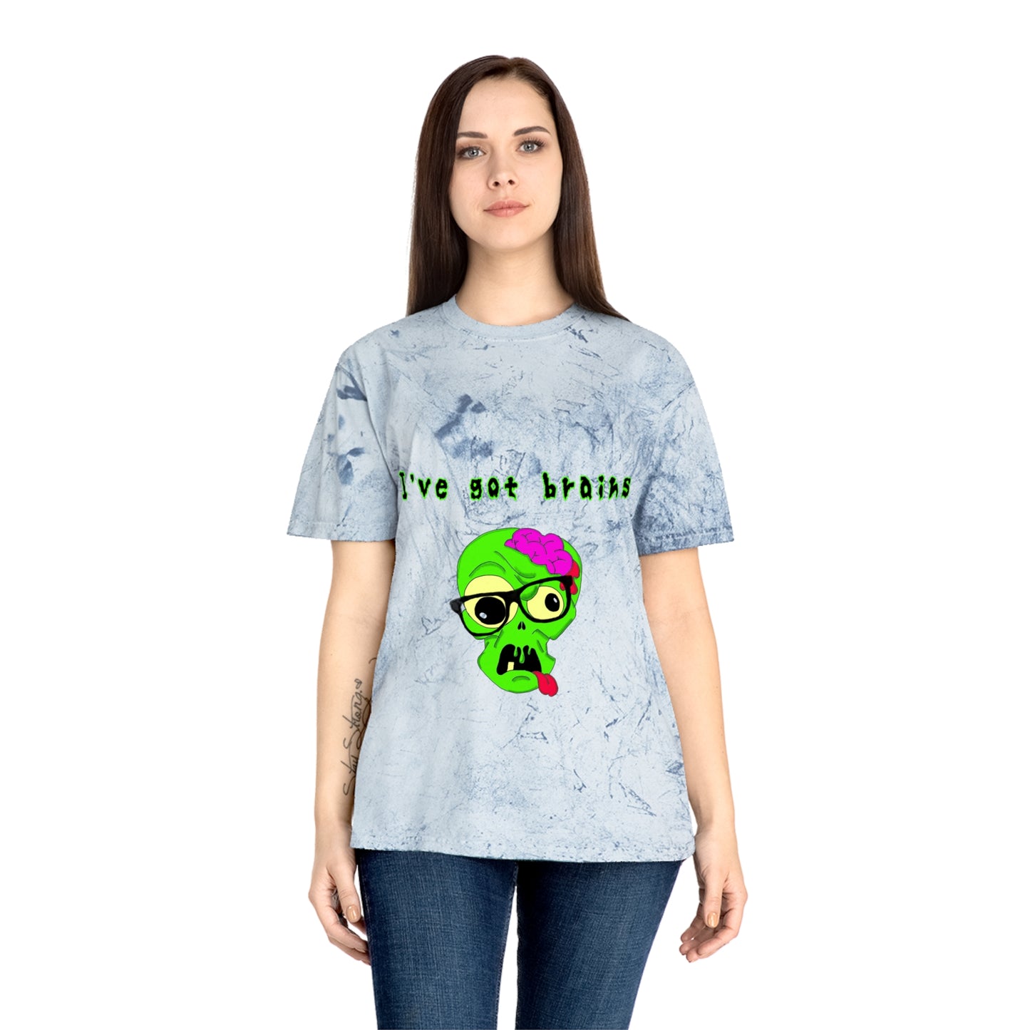 "I've got brains" Color Blast Nerd Zombie T-Shirt