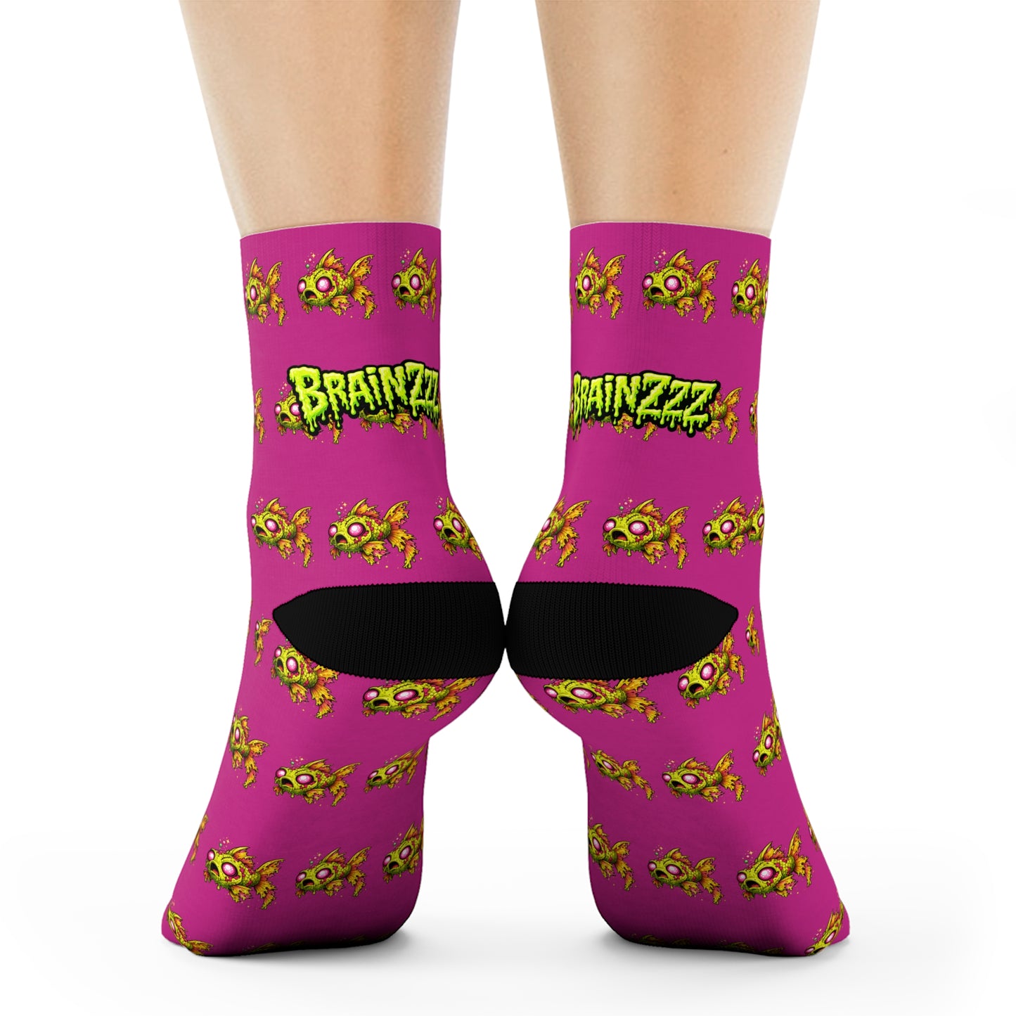 Pink Zombie Fish Crew Socks