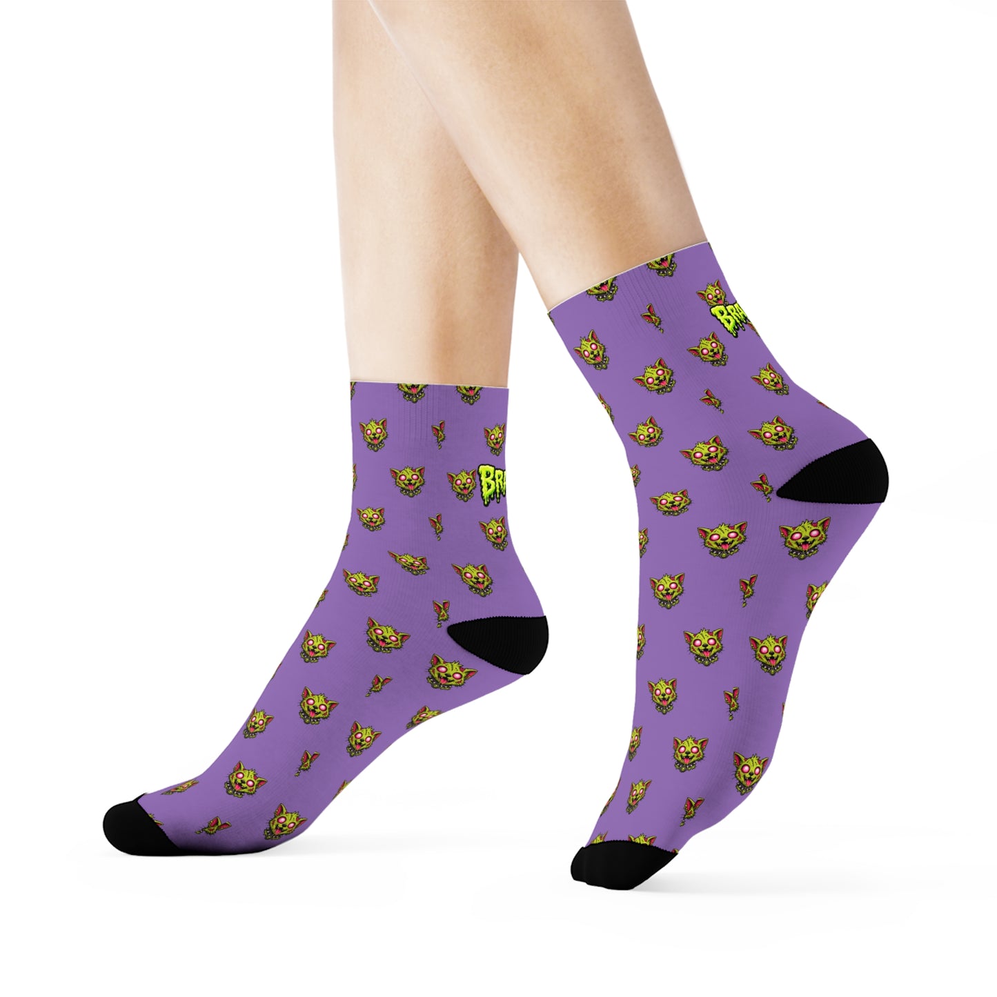 Purple Zombie Cat Crew Socks