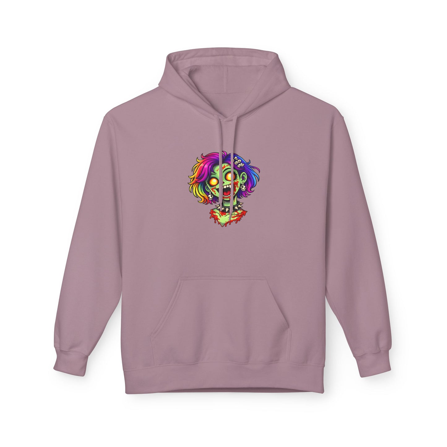 Zombie Rainbow Skull Hoodie — “BRAINZZZ” Neon Horror Pullover