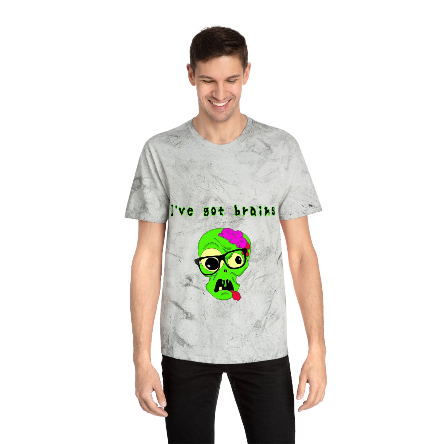 "I've got brains" Color Blast Nerd Zombie T-Shirt