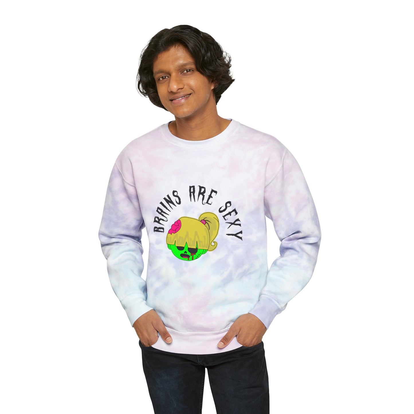 "Brains are Sexy" Girl Zombie Tie-Dye Sweatshirt