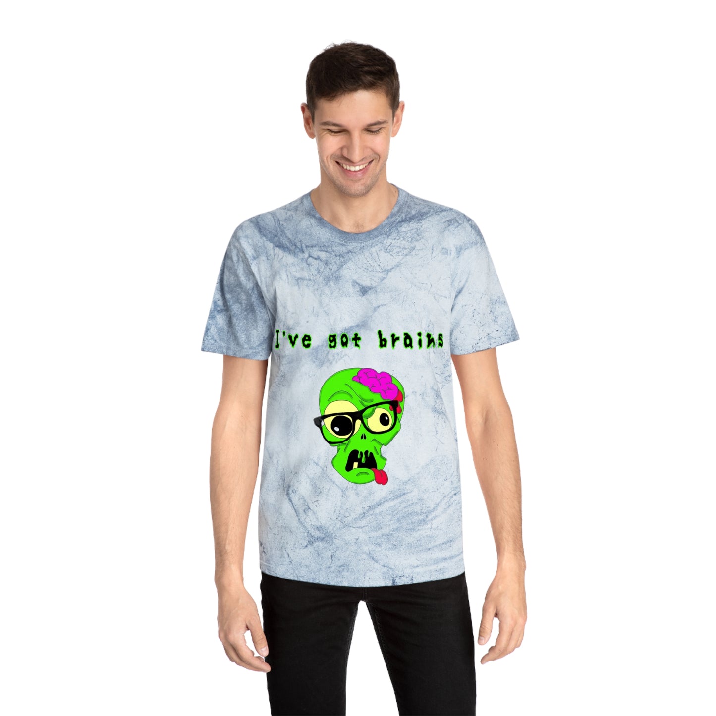 "I've got brains" Color Blast Nerd Zombie T-Shirt