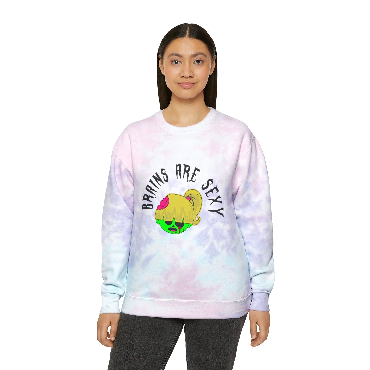 "Brains are Sexy" Girl Zombie Tie-Dye Sweatshirt