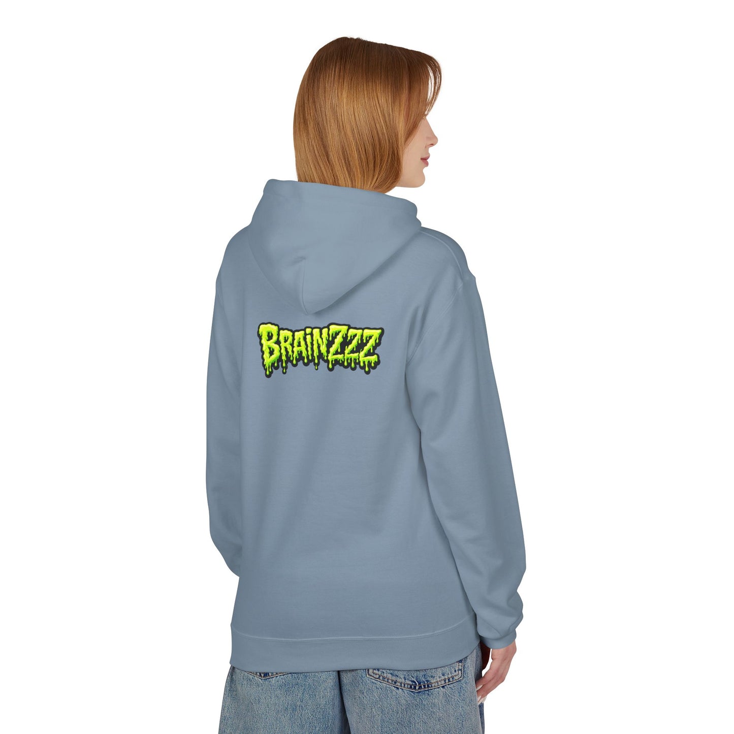 Zombie Rainbow Skull Hoodie — “BRAINZZZ” Neon Horror Pullover