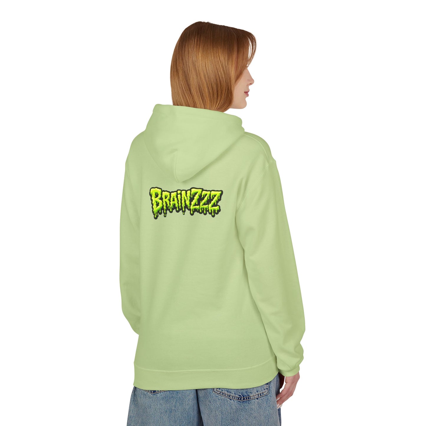 Zombie Rainbow Skull Hoodie — “BRAINZZZ” Neon Horror Pullover