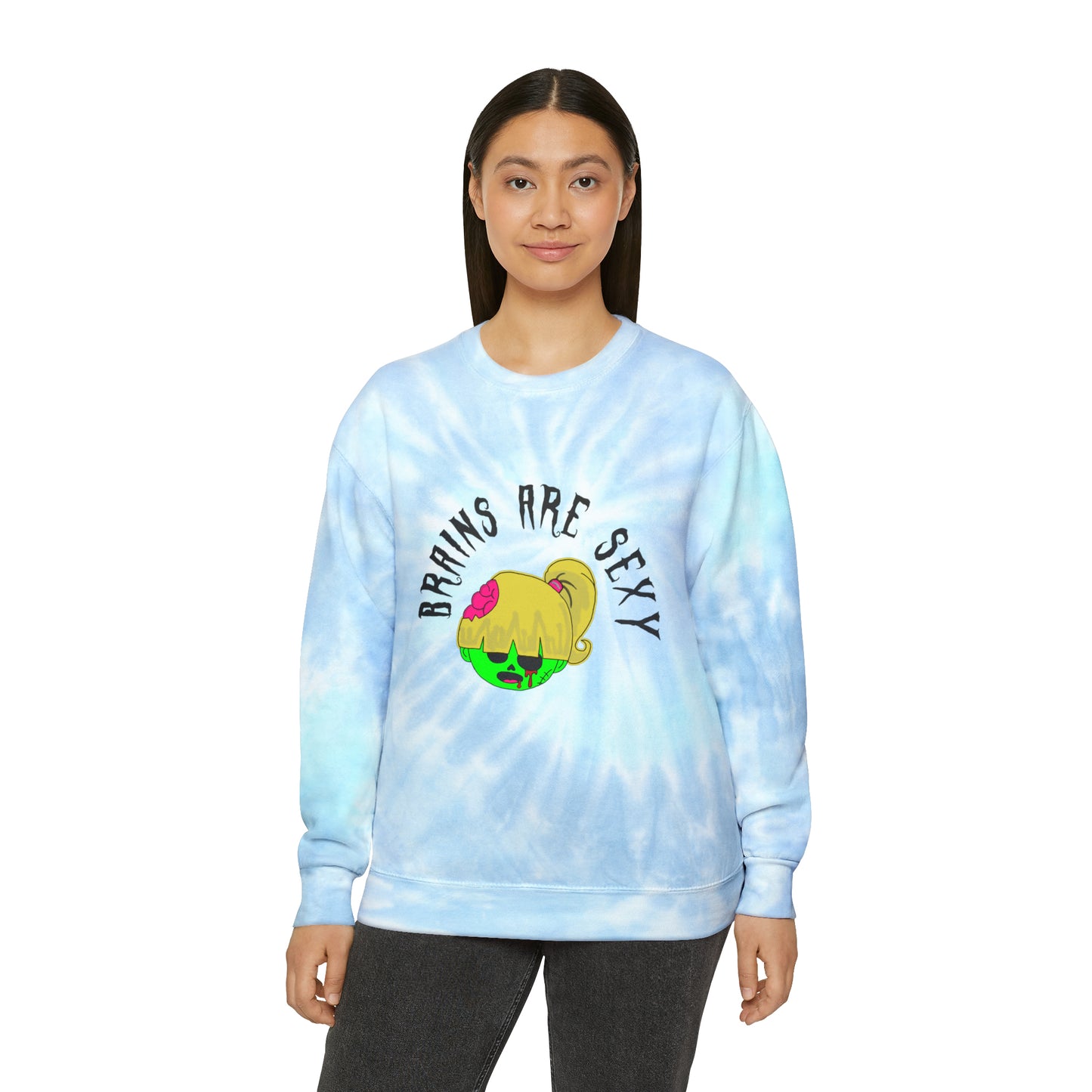 "Brains are Sexy" Girl Zombie Tie-Dye Sweatshirt