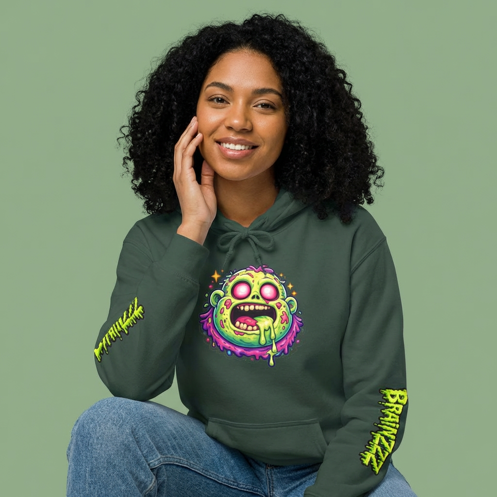 Zombie Brain Graphic Hoodie — Neon Dripping Skull Streetwear