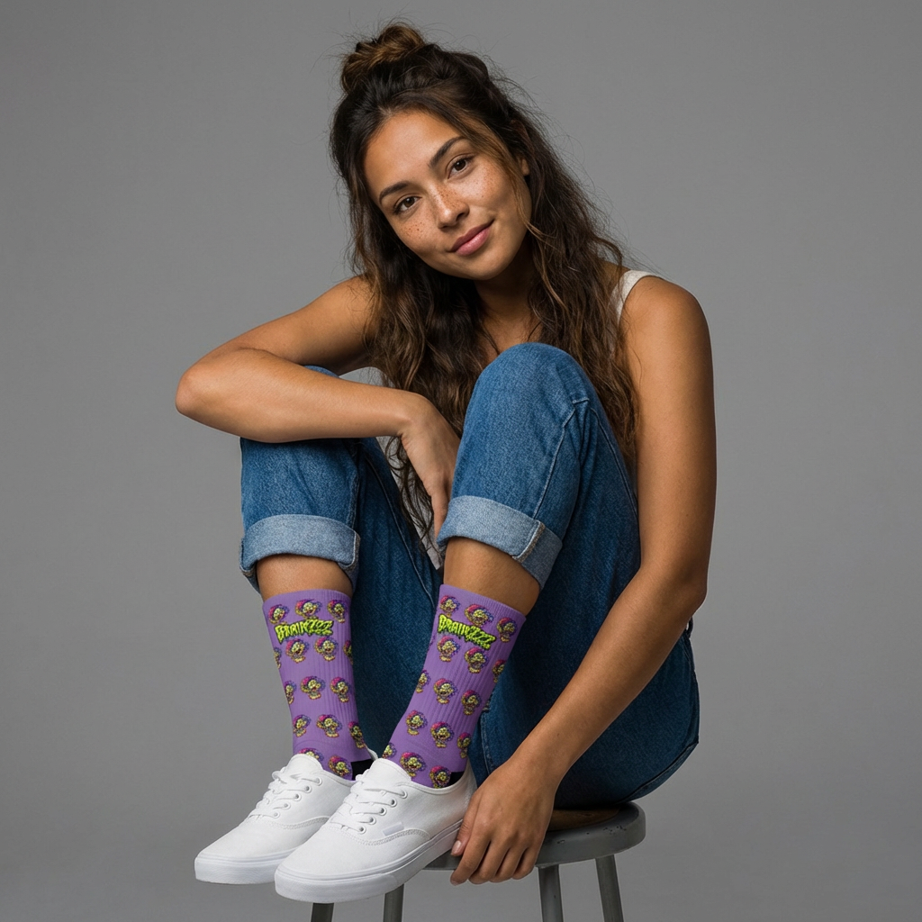 Brainzzz Purple Zombie Crew Socks — Fun Halloween/Geek Novelty Sock