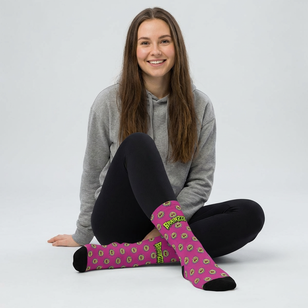Brainzzz Pink Zombie Crew Socks — Fun Halloween/Geek Novelty Sock