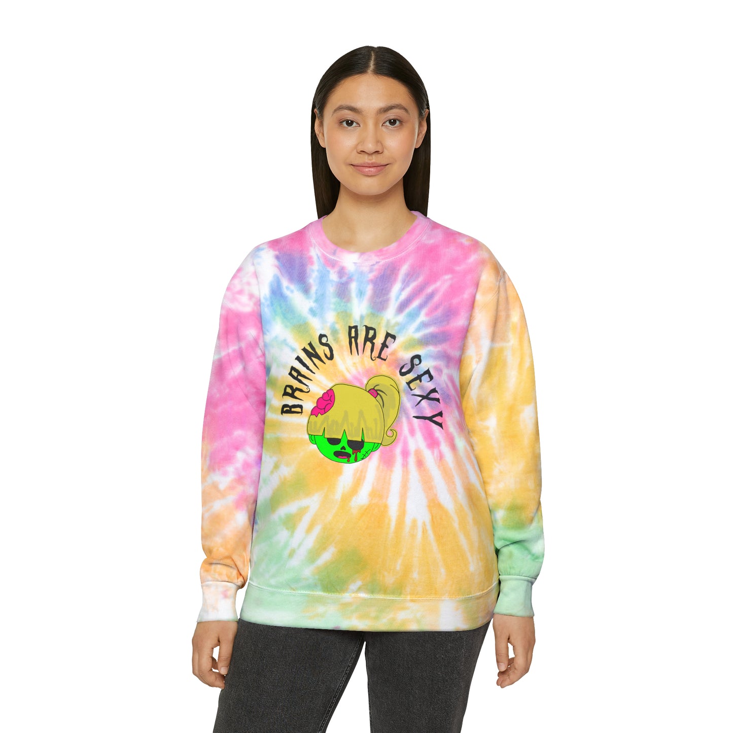 "Brains are Sexy" Girl Zombie Tie-Dye Sweatshirt