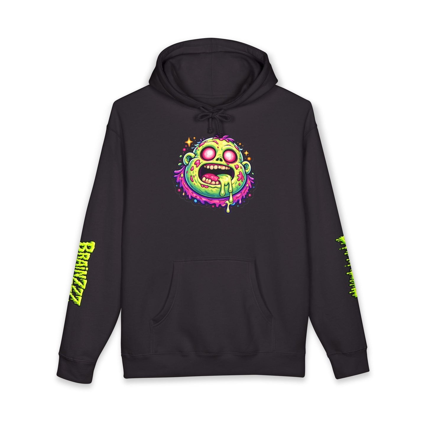 Zombie Brain Graphic Hoodie — Neon Dripping Skull Streetwear