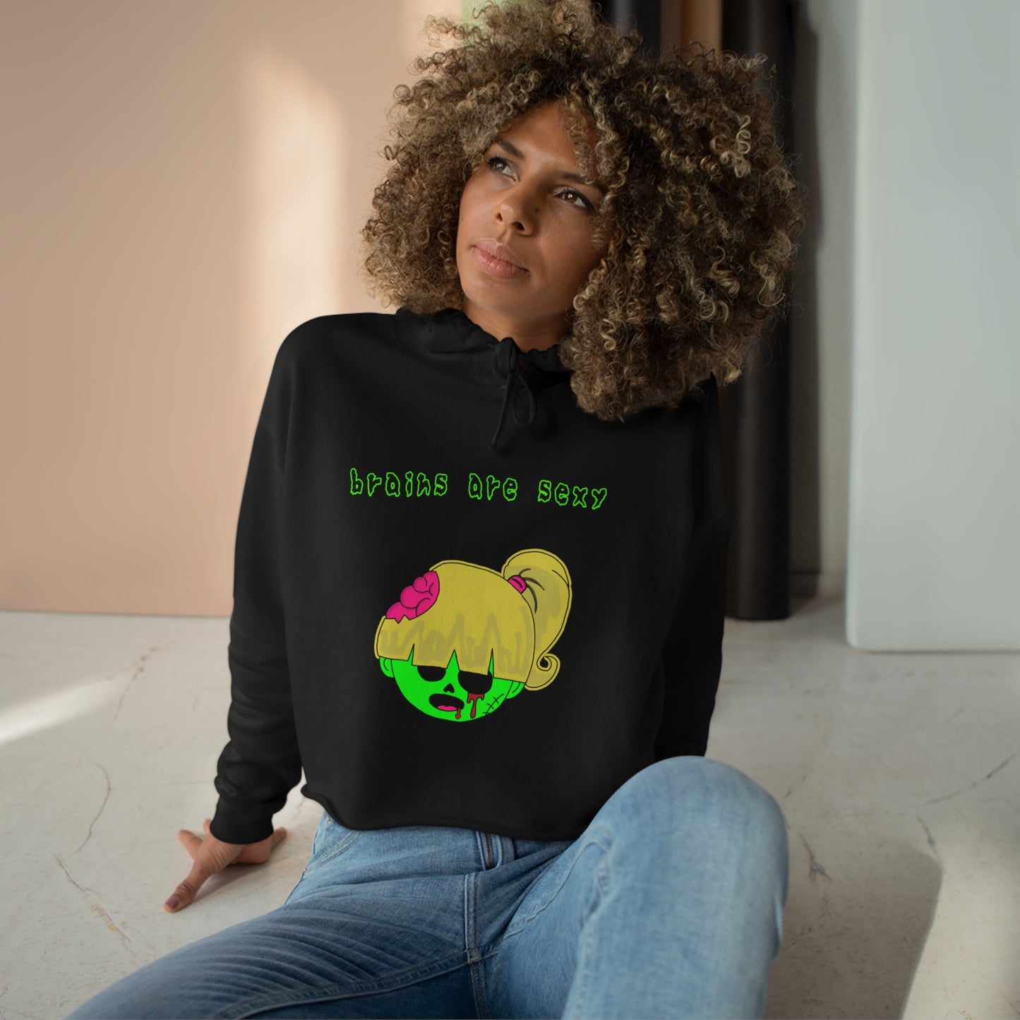 "Brains are sexy" Crop Zombie Hoodie (Girl)