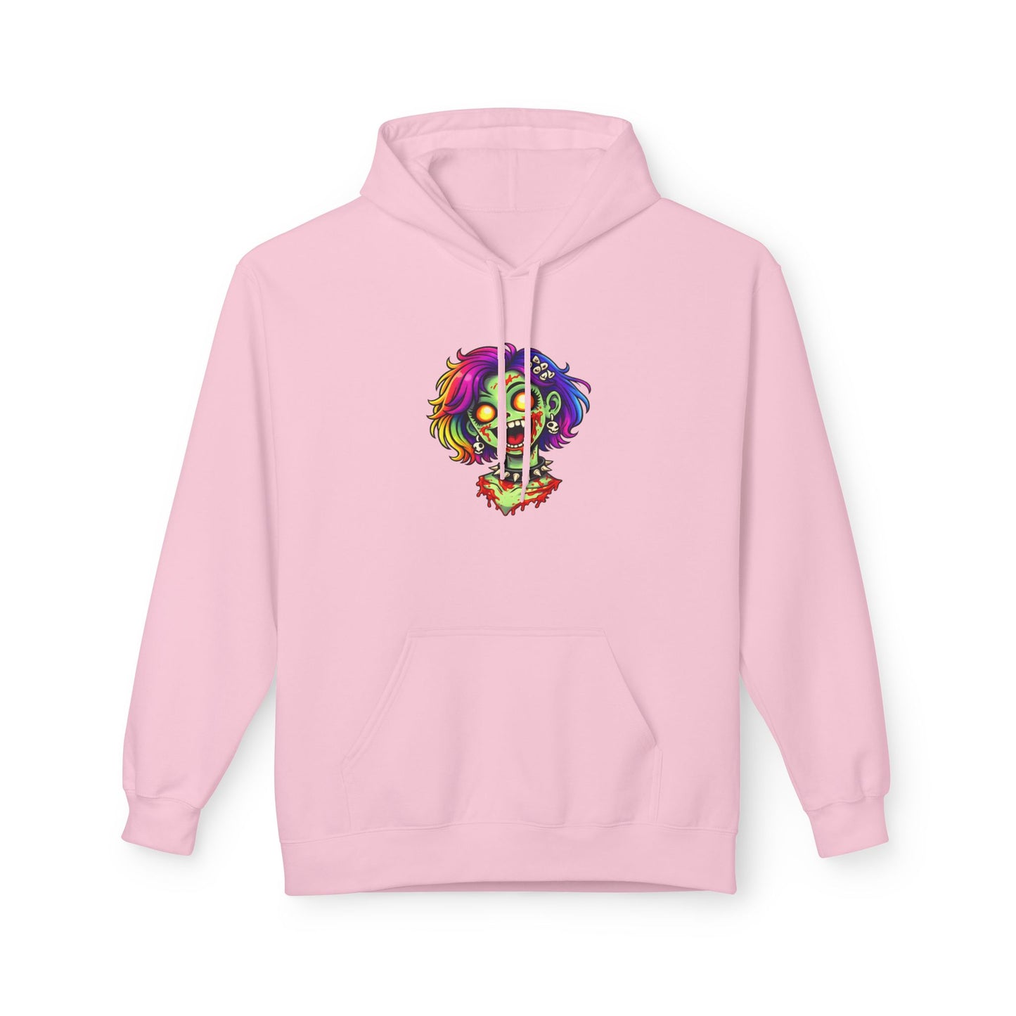 Zombie Rainbow Skull Hoodie — “BRAINZZZ” Neon Horror Pullover