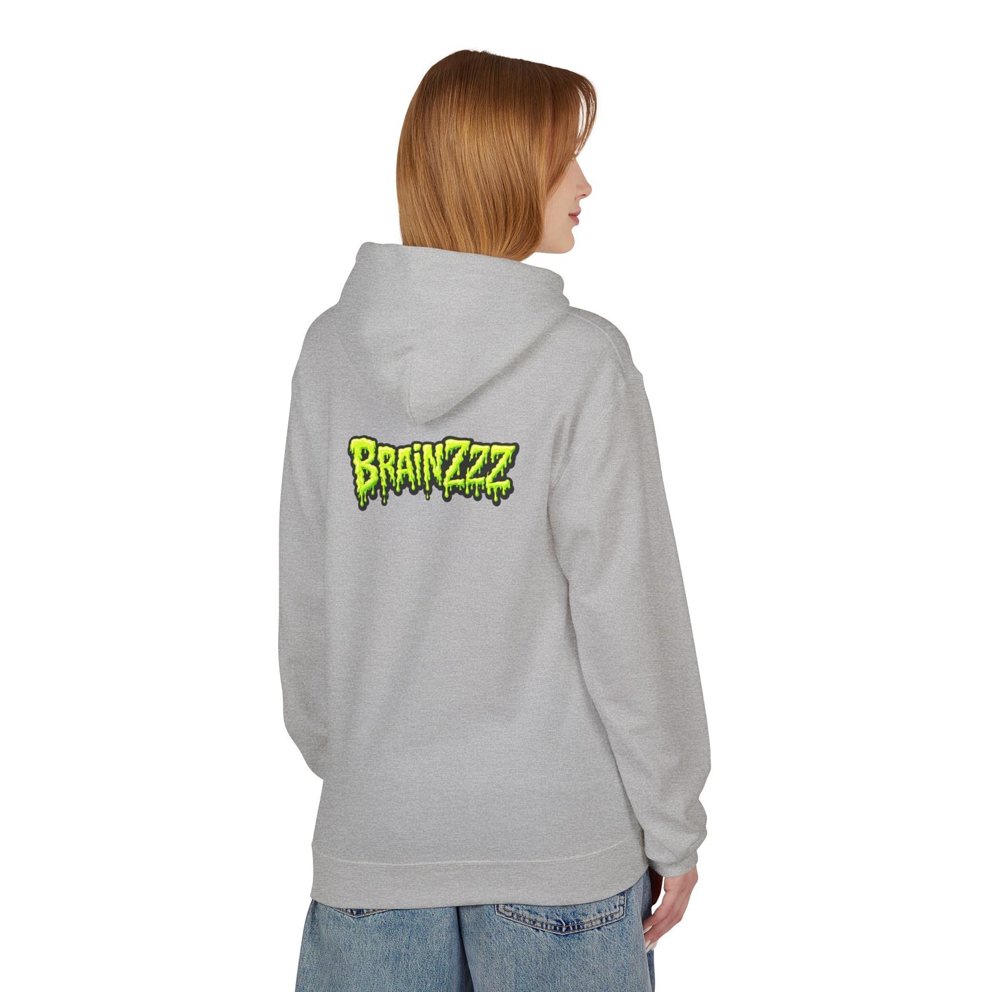 Zombie Rainbow Skull Hoodie — “BRAINZZZ” Neon Horror Pullover
