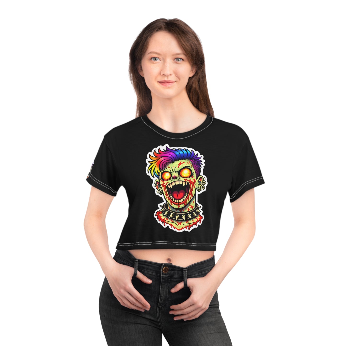 Zombie Punk Crop Tee — Colorful 'BRAI NZZZ' Horror Graphic
