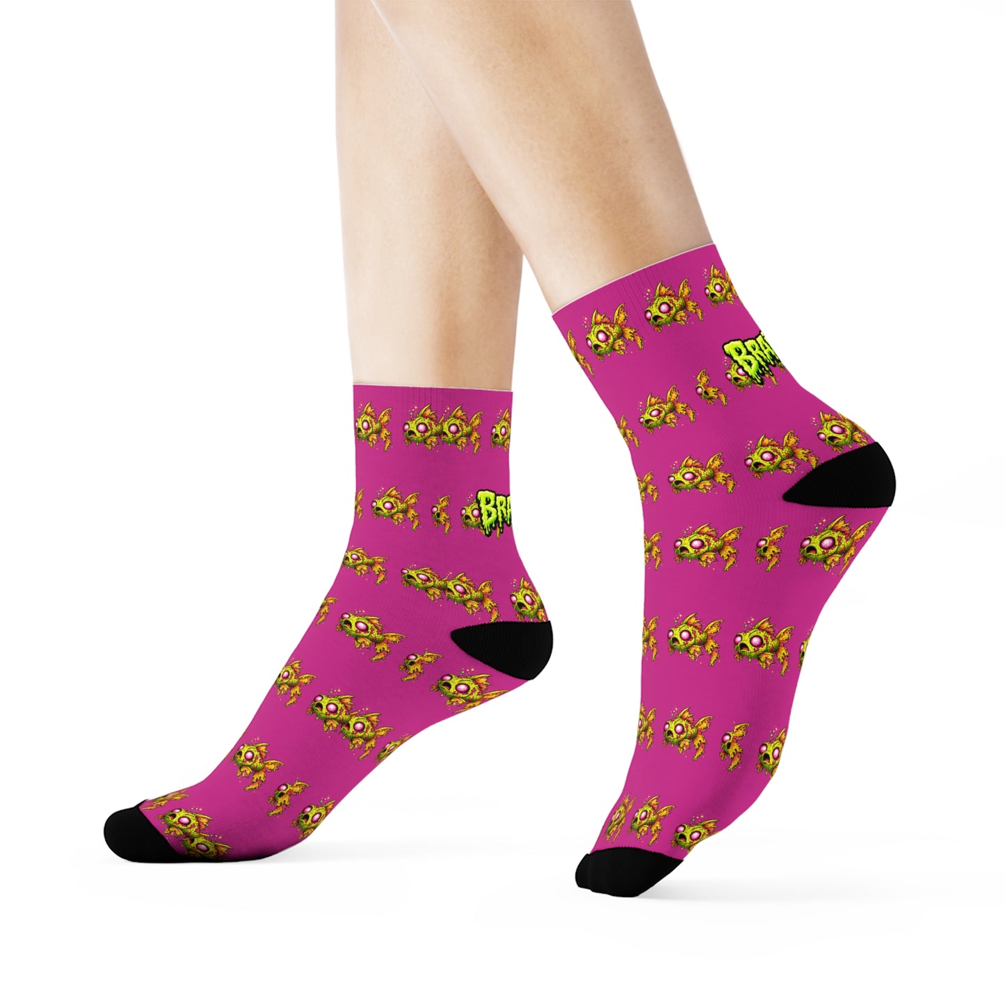 Pink Zombie Fish Crew Socks