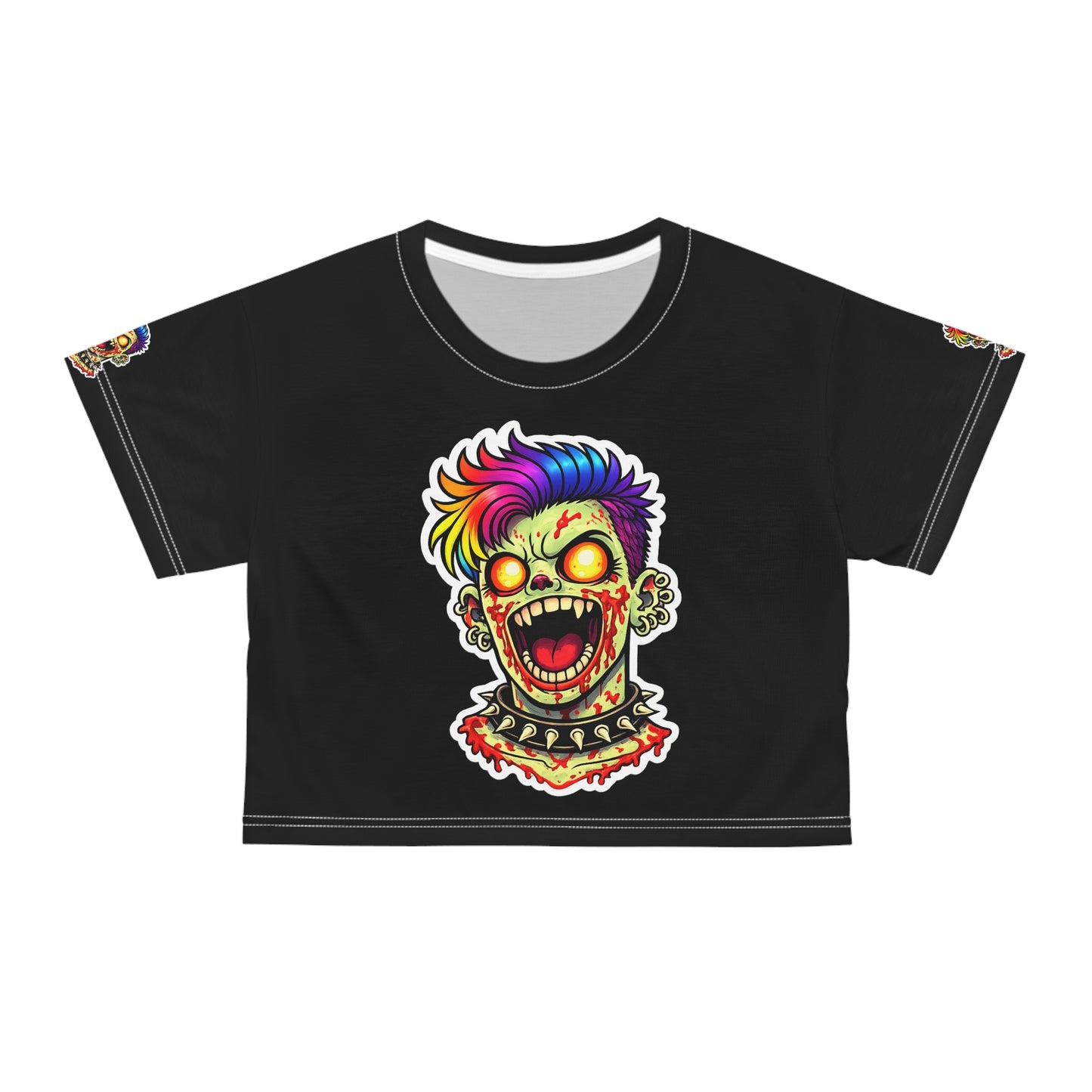 Zombie Punk Crop Tee — Colorful 'BRAI NZZZ' Horror Graphic