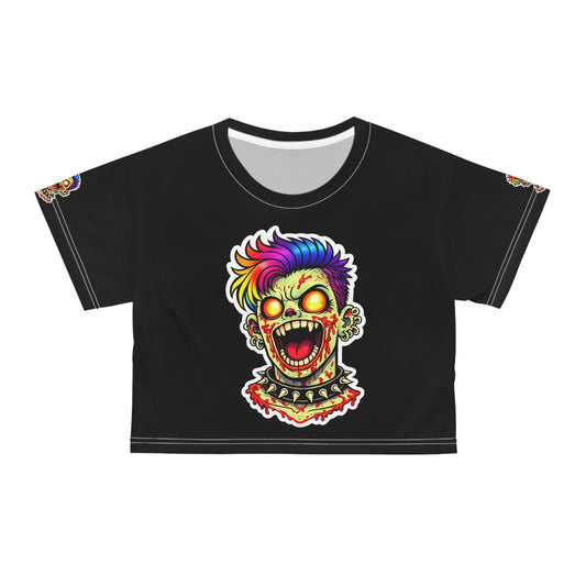 Zombie Punk Crop Tee — Colorful 'BRAI NZZZ' Horror Graphic