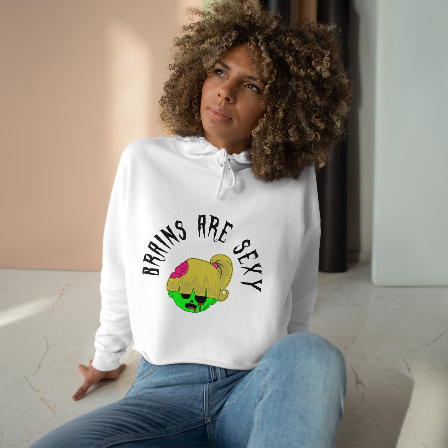 "Brains are sexy" Crop Zombie Hoodie (Girl)