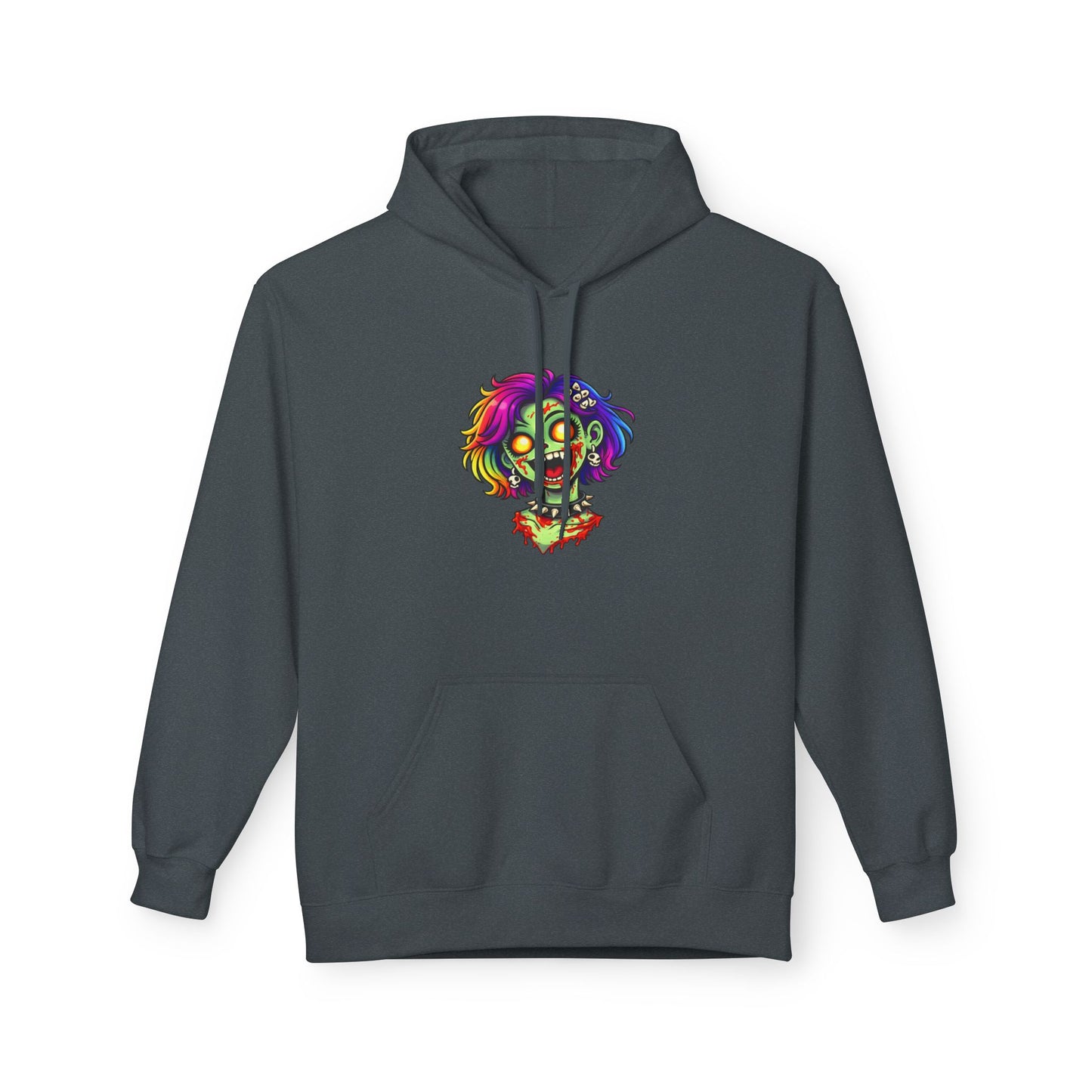 Zombie Rainbow Skull Hoodie — “BRAINZZZ” Neon Horror Pullover