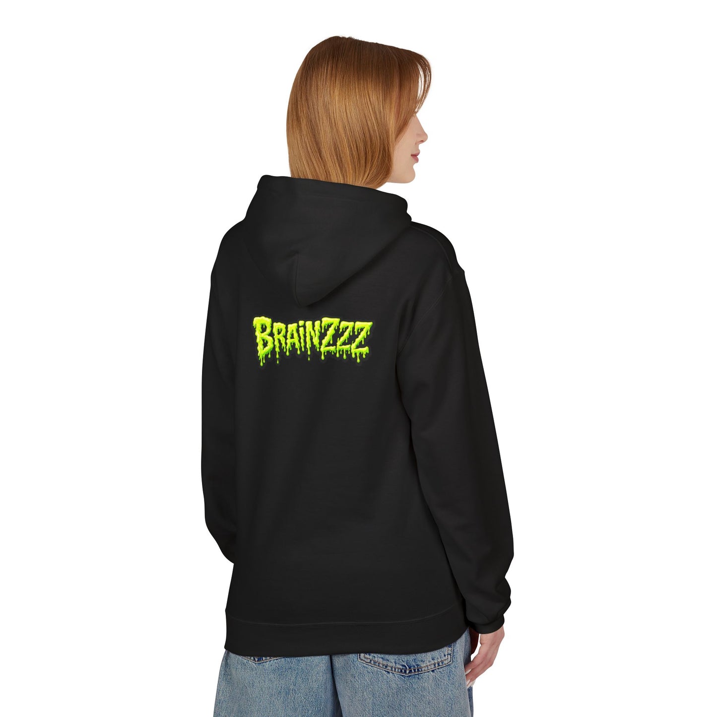 Zombie Rainbow Skull Hoodie — “BRAINZZZ” Neon Horror Pullover