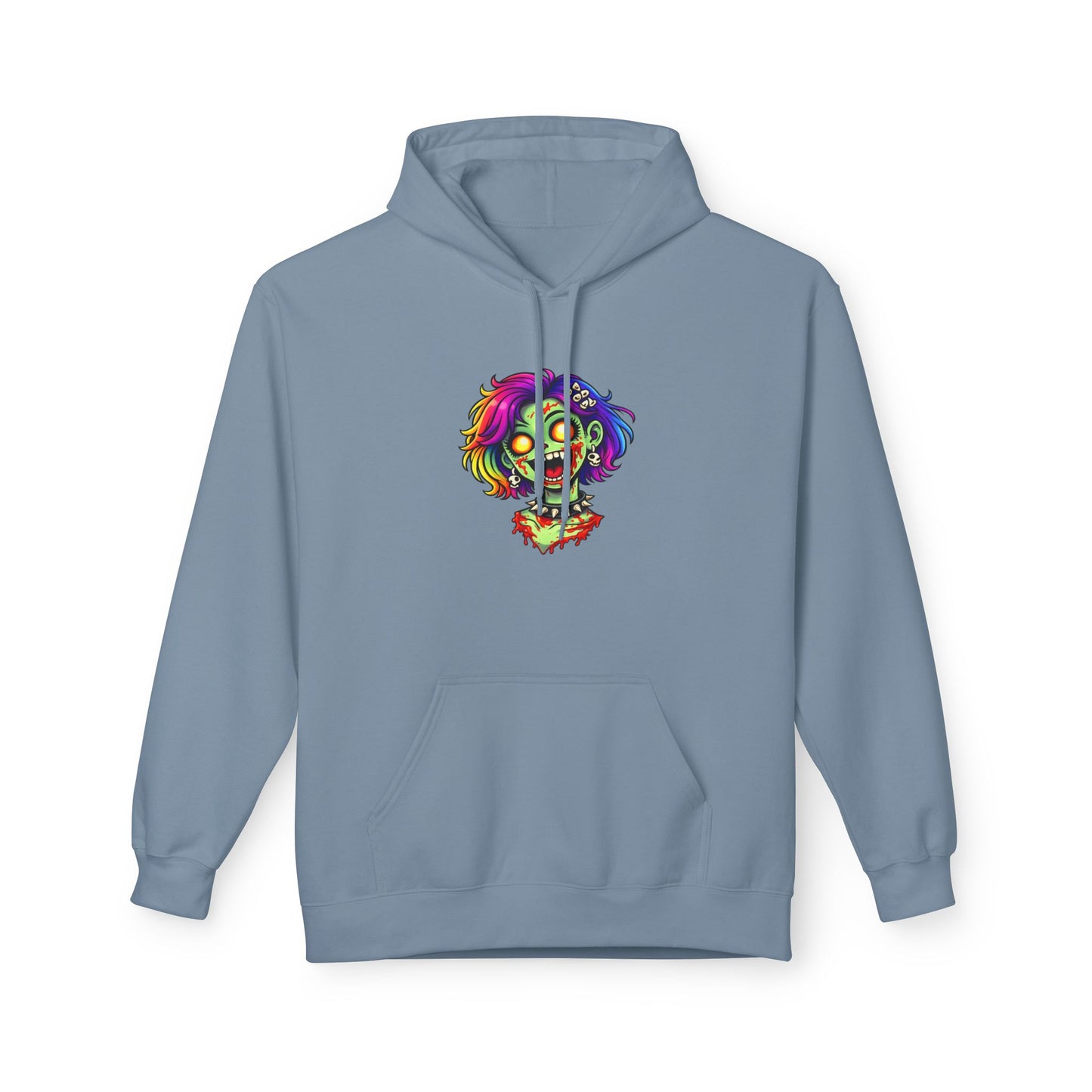 Zombie Rainbow Skull Hoodie — “BRAINZZZ” Neon Horror Pullover