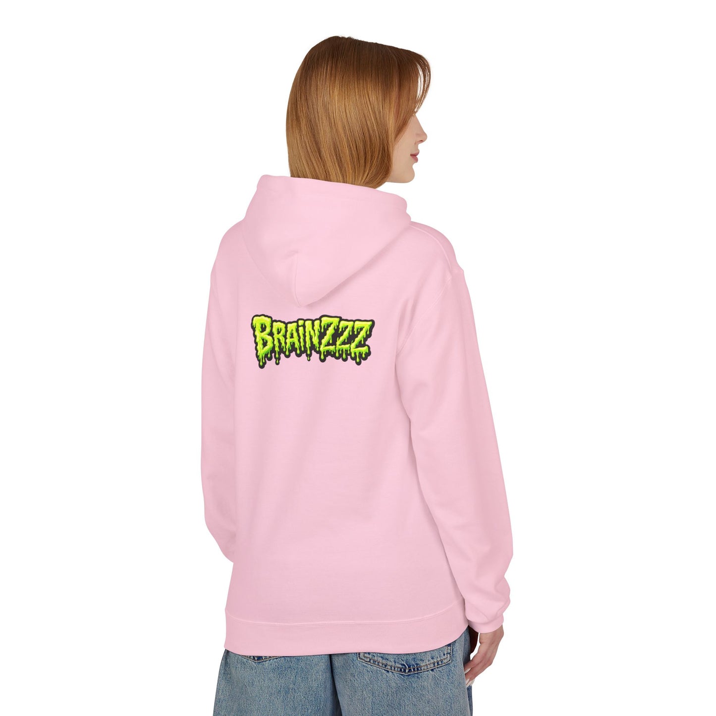 Zombie Rainbow Skull Hoodie — “BRAINZZZ” Neon Horror Pullover